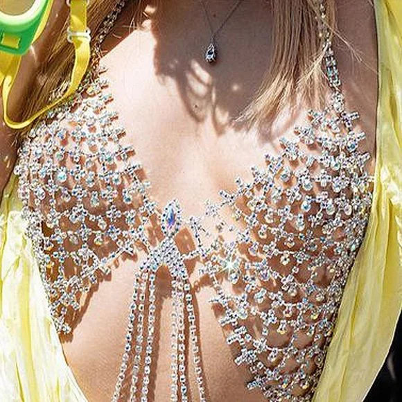 Chest Chain Jewelry Accessories Women Bling Body Chain Mesh Bra Body Jewelry - Picture 6 of 10